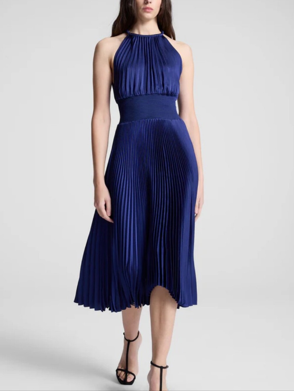 ALC Navy Renzo II Satin Pleated Dress